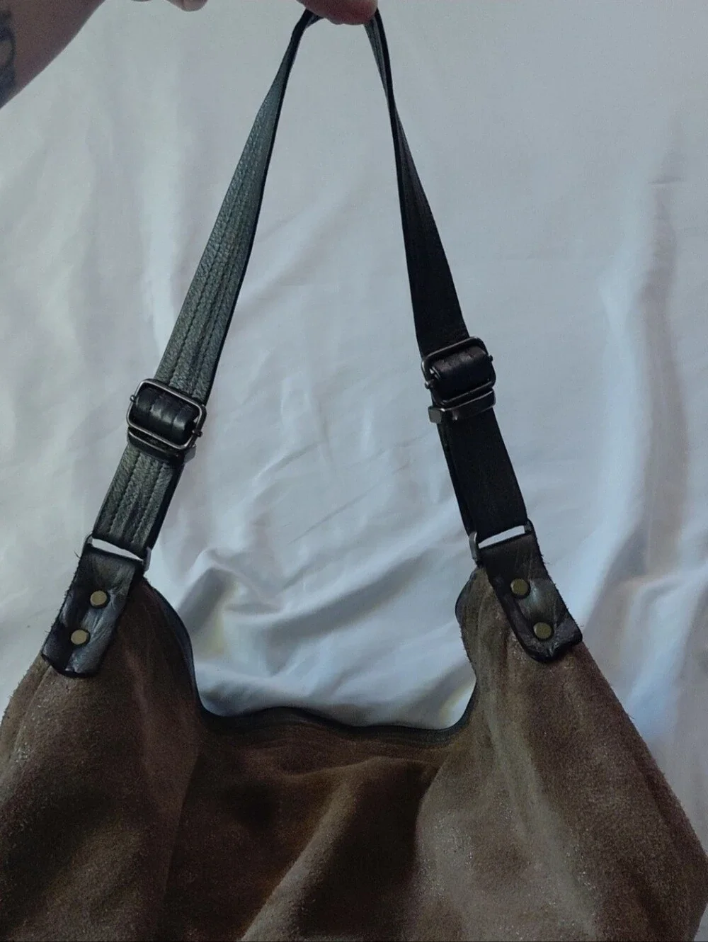 Vintage Natasha Durham Original Hobo Bag Suede Espresso Brown Metallic Dusted